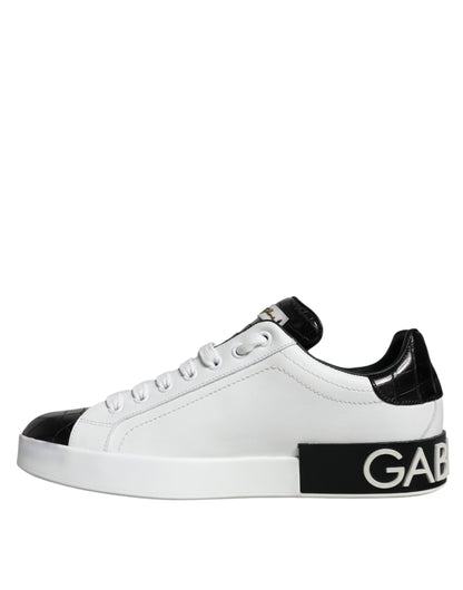 Dolce &amp; Gabbana – Portofino-Sneakers aus schwarzem Leder mit Logo