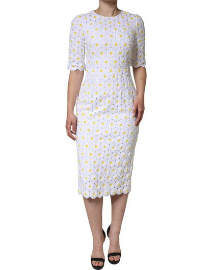 Dolce &amp; Gabbana – Weißes Etui-Midikleid aus Gänseblümchen-Makramee-Spitze