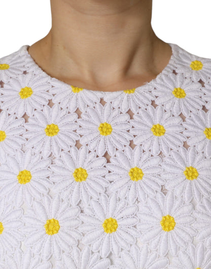 Dolce &amp; Gabbana – Weißes Etui-Midikleid aus Gänseblümchen-Makramee-Spitze