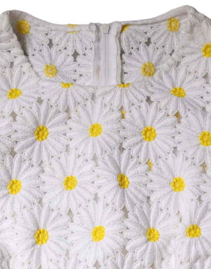 Dolce &amp; Gabbana – Weißes Etui-Midikleid aus Gänseblümchen-Makramee-Spitze