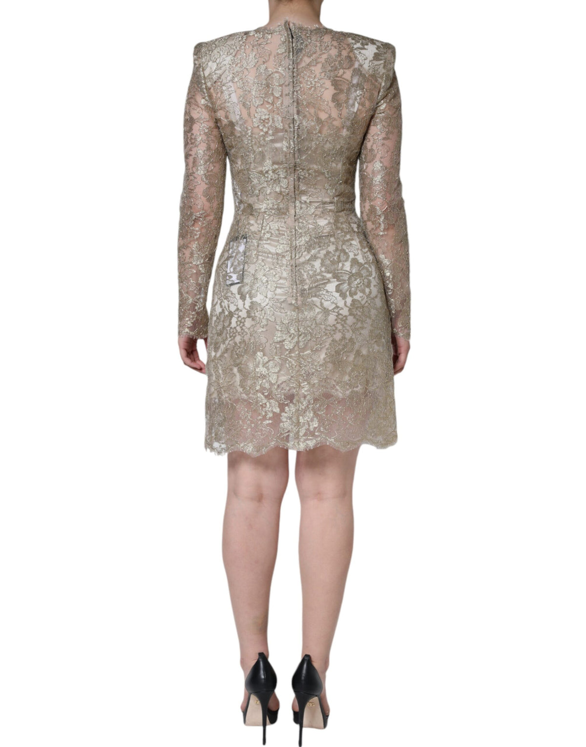 Dolce &amp; Gabbana – A-Linien-Etui-Minikleid mit goldener Blumenspitze