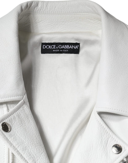 Dolce &amp; Gabbana – Bikermanteljacke aus weißem Lammleder