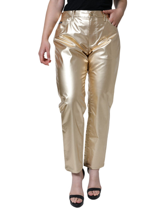 Dolce &amp; Gabbana – Schmal zulaufende Polyesterhose in Metallic-Gold