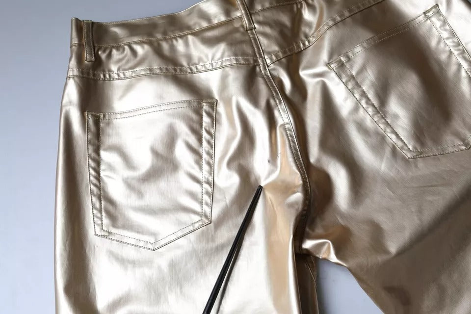 Dolce &amp; Gabbana – Schmal zulaufende Polyesterhose in Metallic-Gold