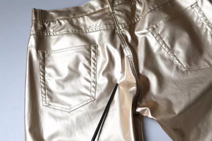 Dolce &amp; Gabbana – Schmal zulaufende Polyesterhose in Metallic-Gold