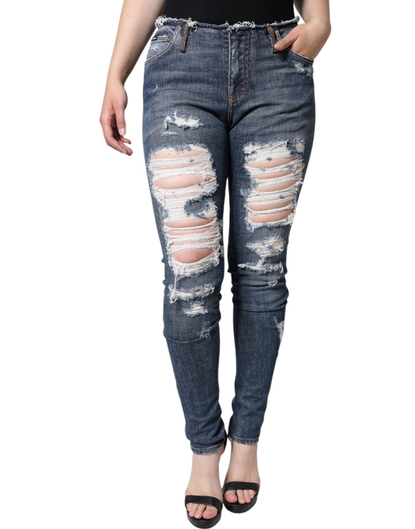 Dolce &amp; Gabbana – Zerfetzte Skinny-Jeans aus blauem Baumwollstretch