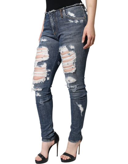 Dolce &amp; Gabbana – Zerfetzte Skinny-Jeans aus blauem Baumwollstretch