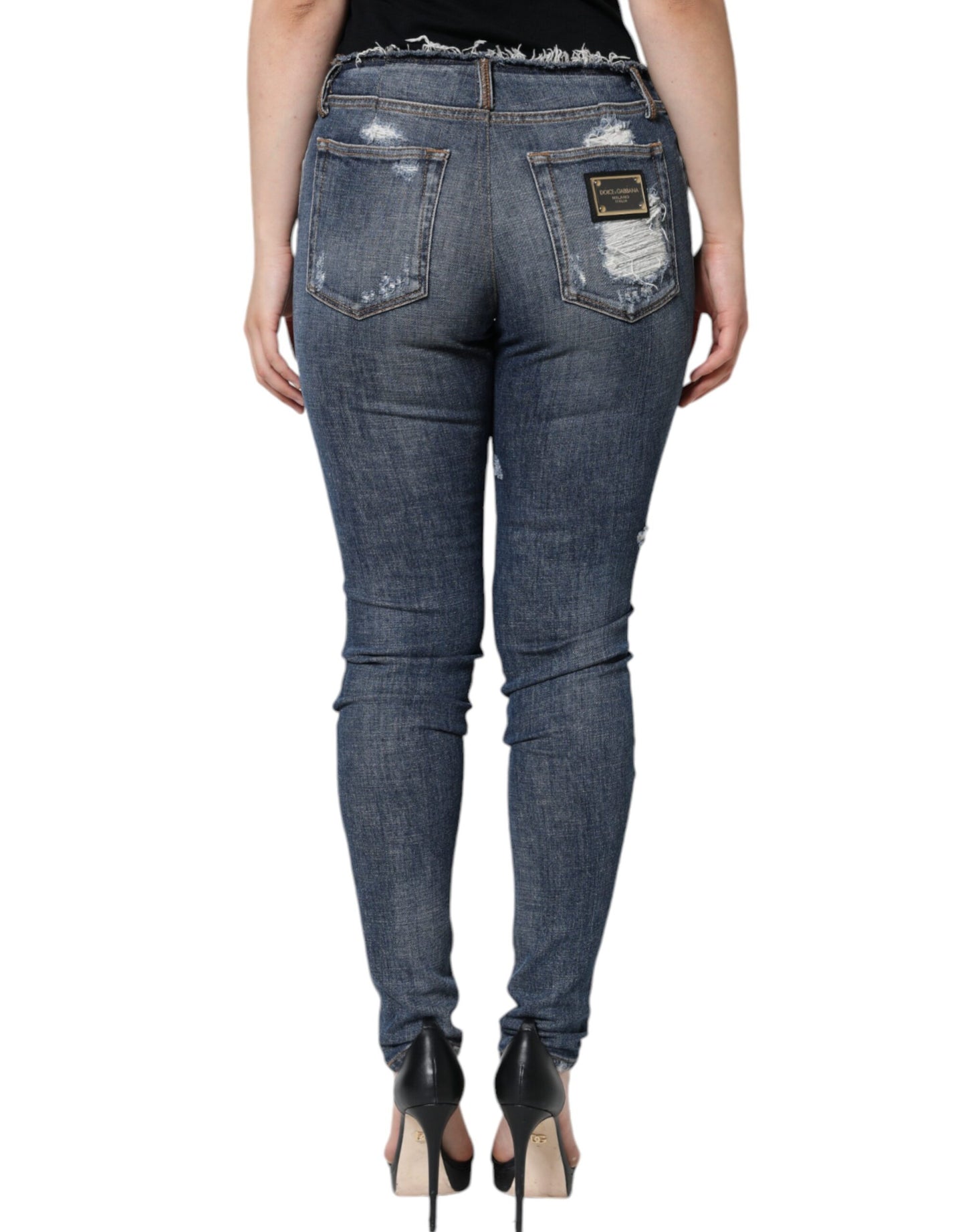 Dolce &amp; Gabbana – Zerfetzte Skinny-Jeans aus blauem Baumwollstretch