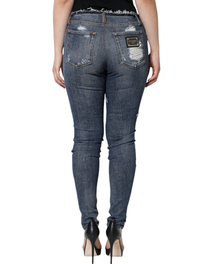 Dolce &amp; Gabbana – Zerfetzte Skinny-Jeans aus blauem Baumwollstretch