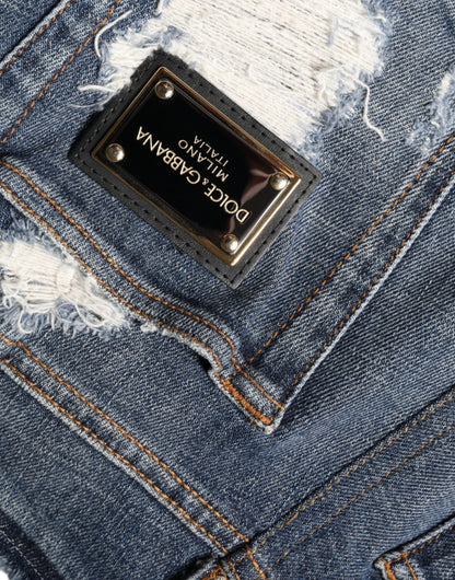 Dolce &amp; Gabbana – Zerfetzte Skinny-Jeans aus blauem Baumwollstretch