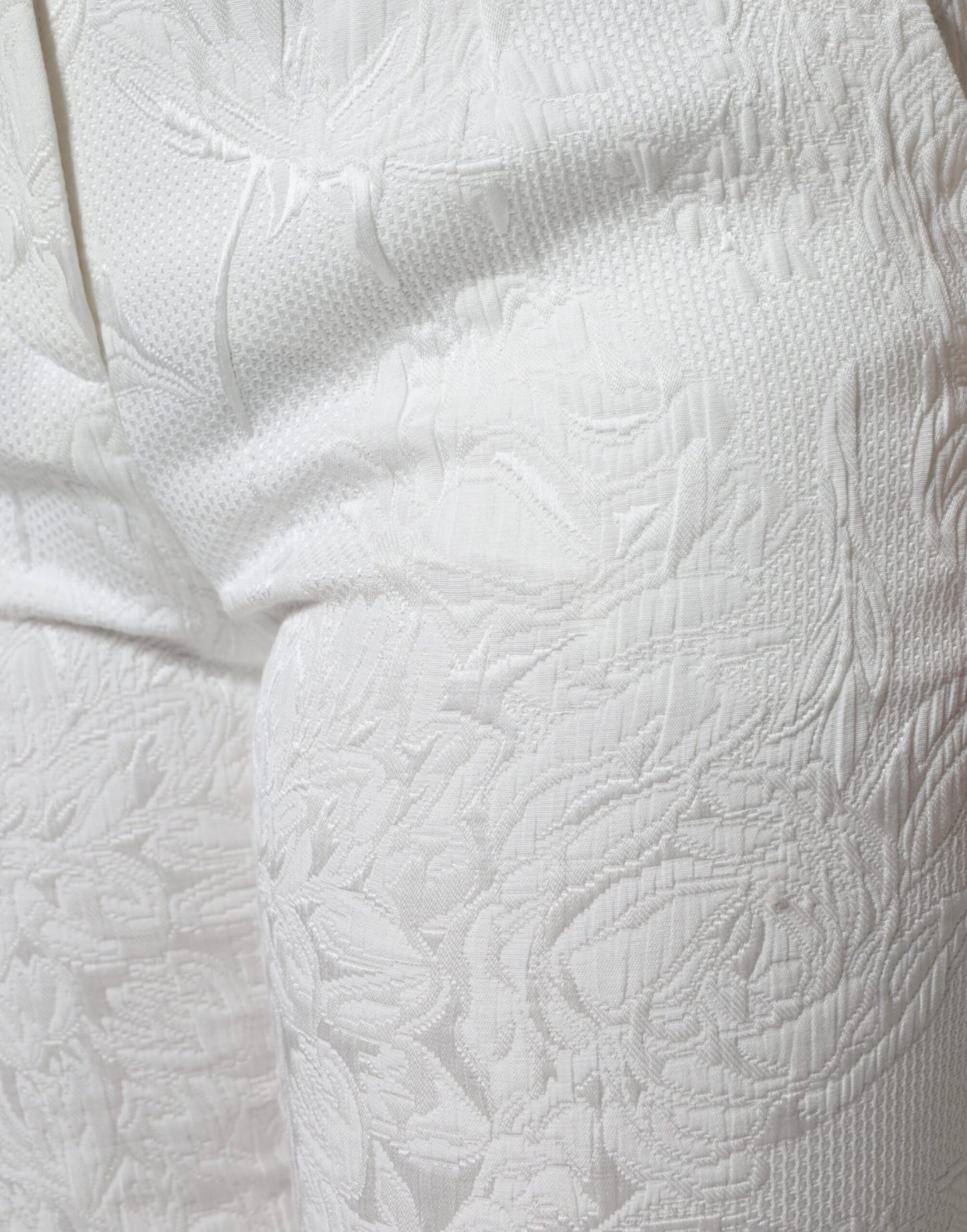 Dolce &amp; Gabbana – Weiße, kurze Hose aus Baumwollbrokat mit Blumenmuster