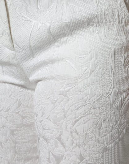 Dolce &amp; Gabbana – Weiße, kurze Hose aus Baumwollbrokat mit Blumenmuster