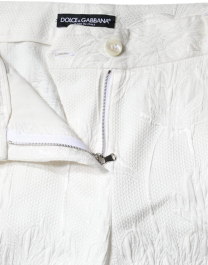 Dolce &amp; Gabbana – Weiße, kurze Hose aus Baumwollbrokat mit Blumenmuster
