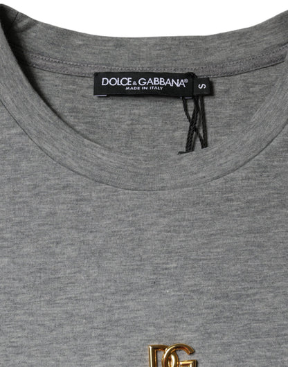 Dolce &amp; Gabbana – T-Shirt aus grauer Baumwollmischung mit Verzierung