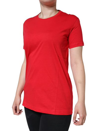Dolce &amp; Gabbana – Rotes T-Shirt aus Baumwolle mit Rundhalsausschnitt und kurzen Ärmeln
