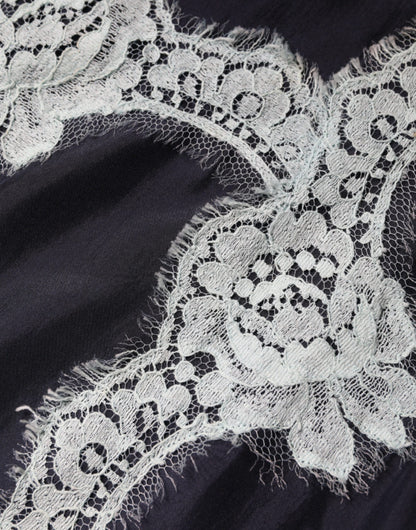 Dolce &amp; Gabbana, blaues, ärmelloses Seiden-Tanktop mit Blumenspitze