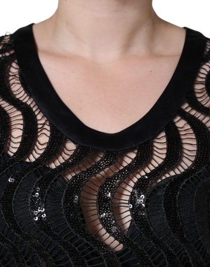 Dolce &amp; Gabbana – Schwarzes, ärmelloses Tanktop mit Pailletten