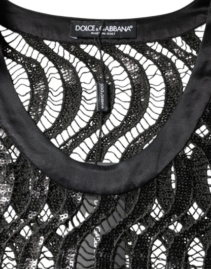 Dolce &amp; Gabbana – Schwarzes, ärmelloses Tanktop mit Pailletten