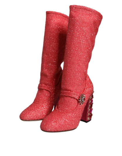 Dolce &amp; Gabbana Pink Crystal Lurex Fantasy Hohe Stiefel Schuhe