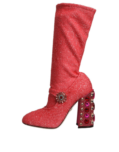 Dolce &amp; Gabbana Pink Crystal Lurex Fantasy Hohe Stiefel Schuhe