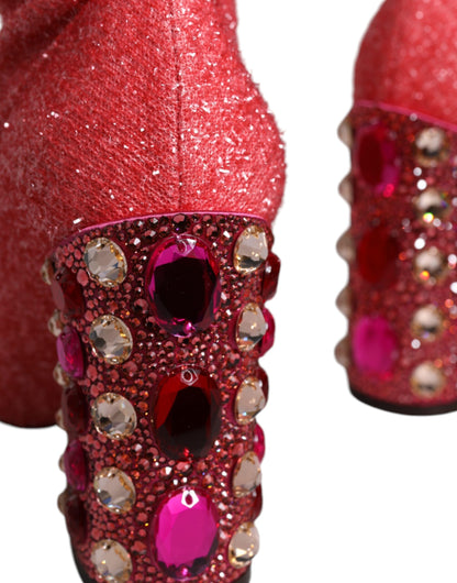 Dolce &amp; Gabbana Pink Crystal Lurex Fantasy Hohe Stiefel Schuhe