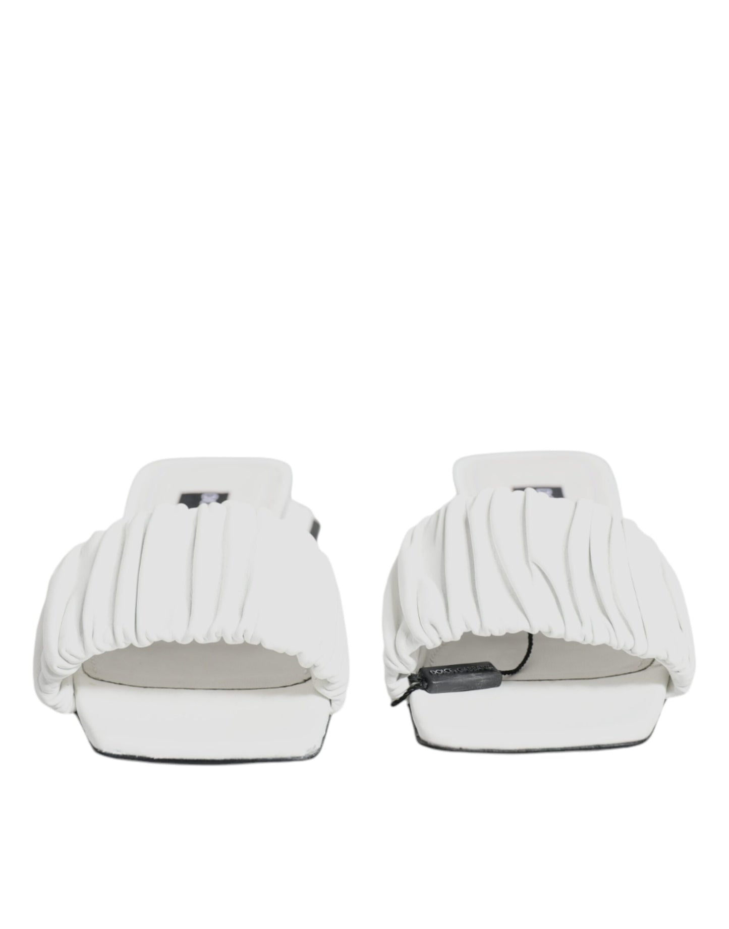 Dolce &amp; Gabbana Weiße Leder-Slides Flats Sandalen Schuhe