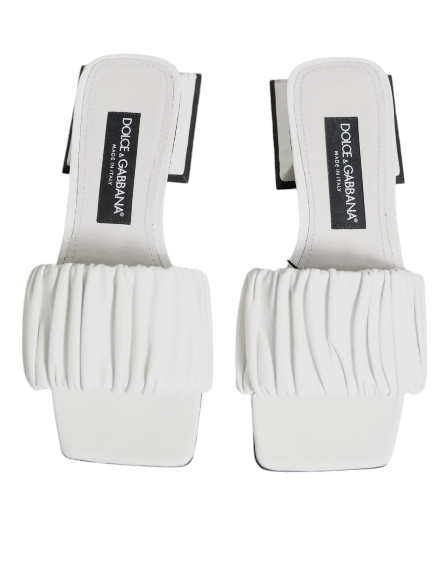 Dolce &amp; Gabbana Weiße Leder-Slides Flats Sandalen Schuhe