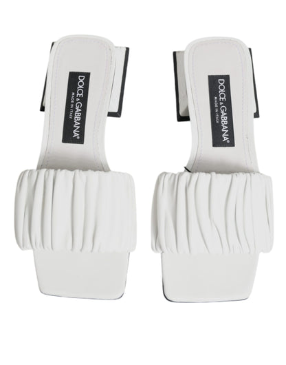 Dolce &amp; Gabbana Weiße Leder-Slides Flats Sandalen Schuhe