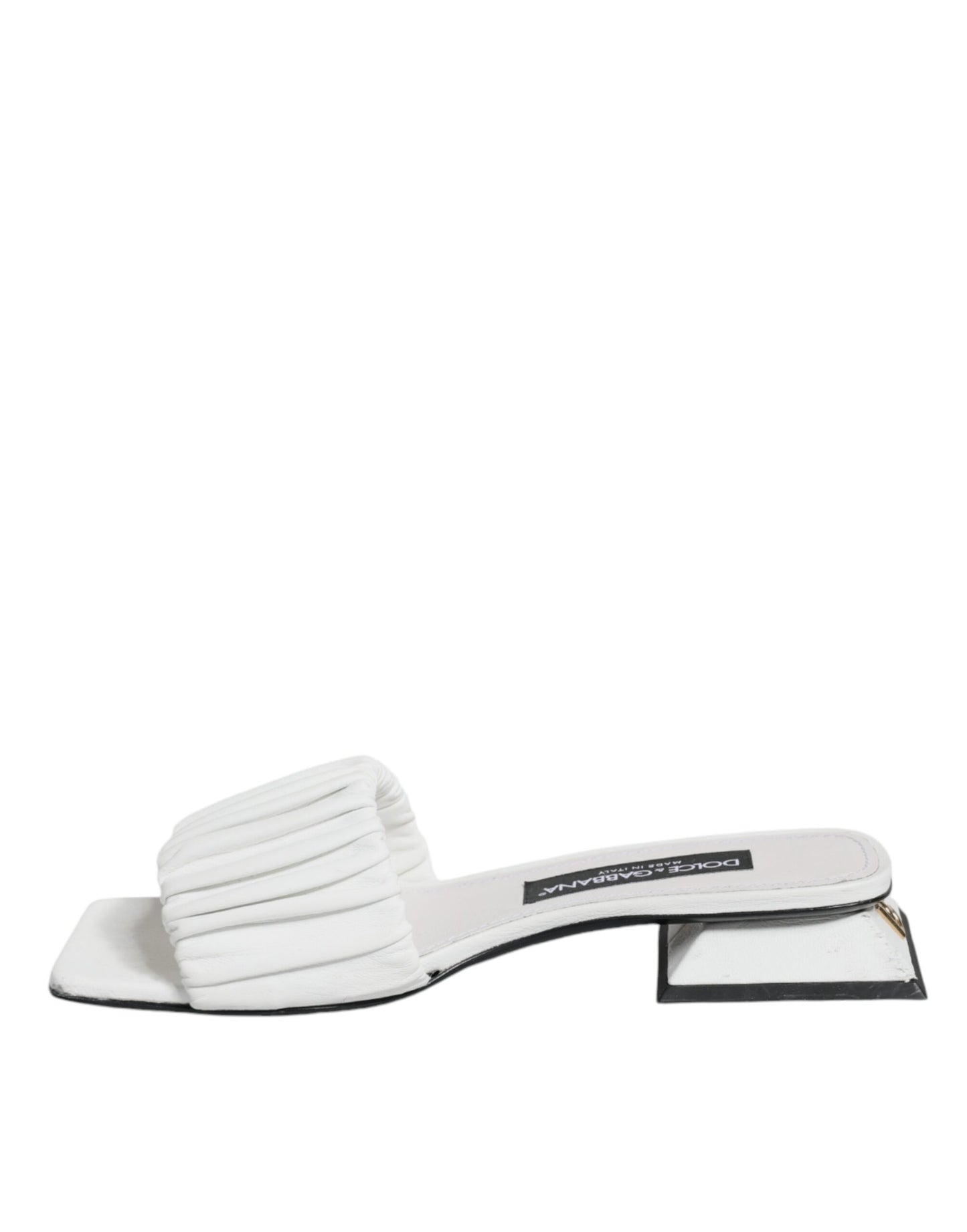 Dolce &amp; Gabbana Weiße Leder-Slides Flats Sandalen Schuhe