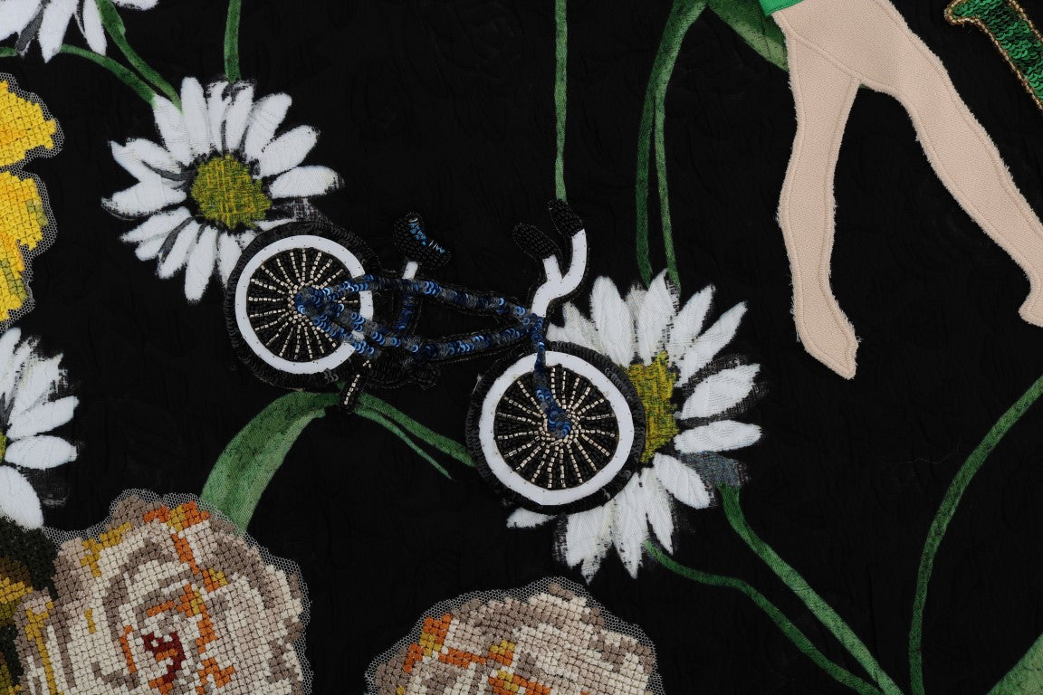Dolce &amp; Gabbana – Schwarzer, verzierter Brokatrock mit Gänseblümchenmuster