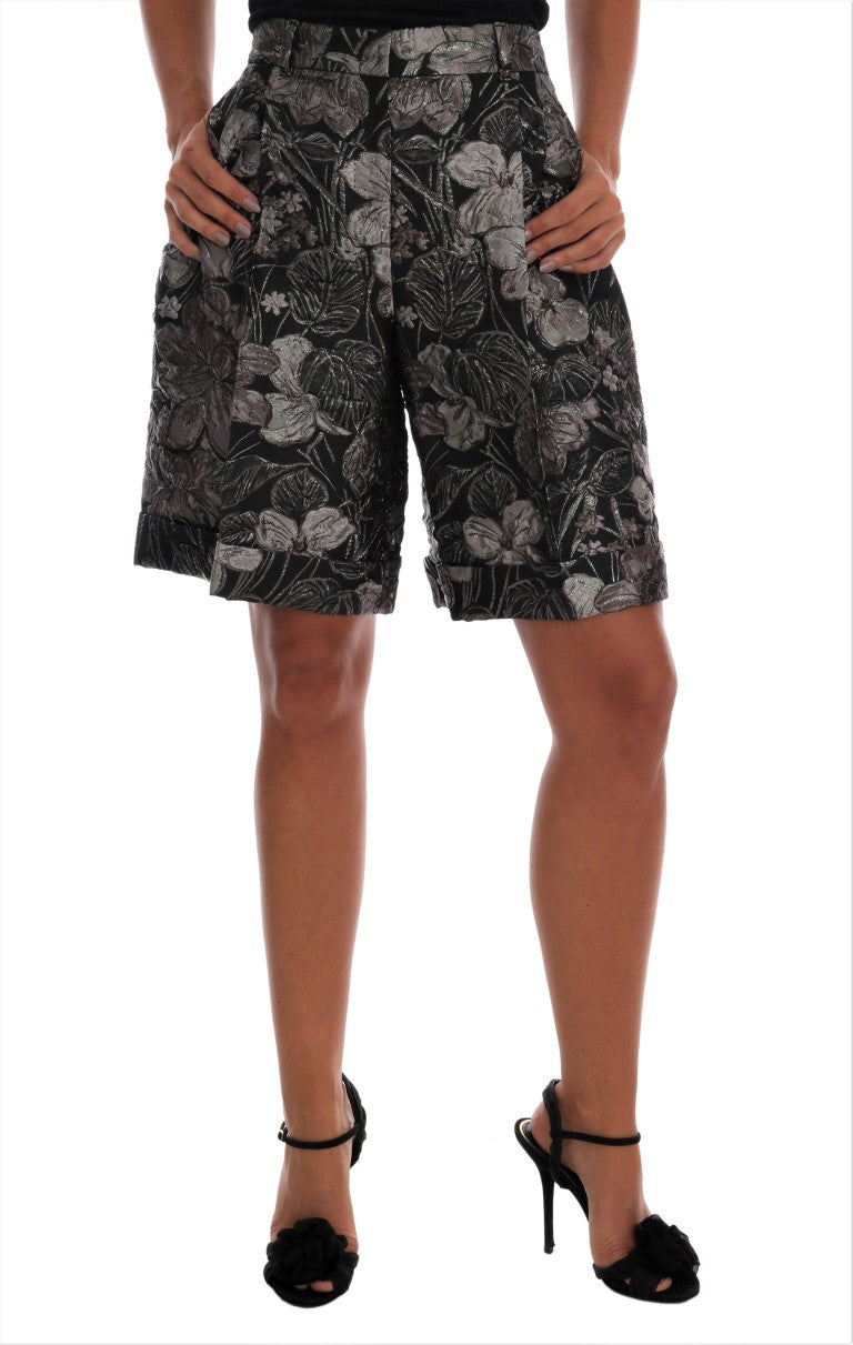 Dolce &amp; Gabbana Graue Shorts mit hoher Taille aus geblümtem Brokat