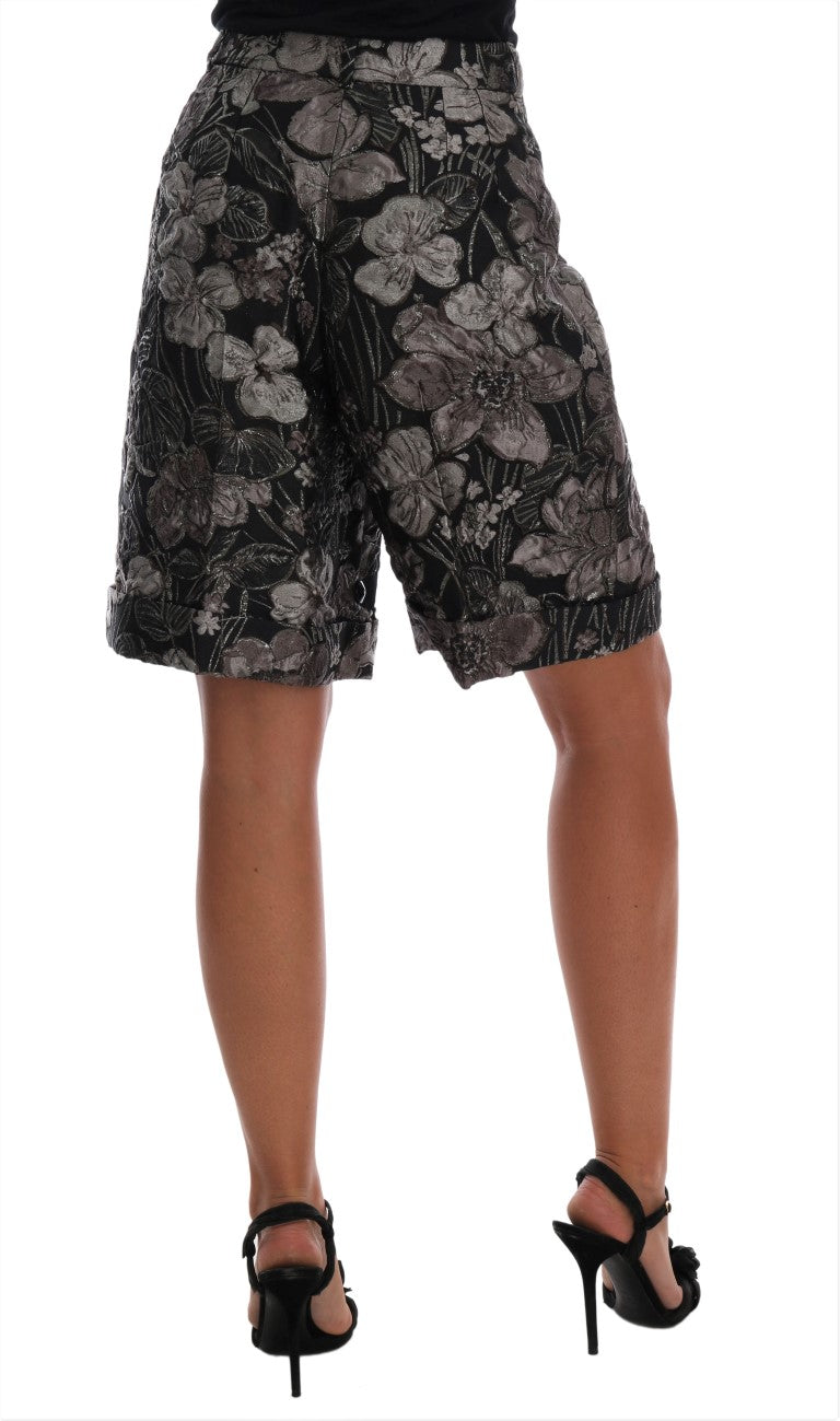 Dolce &amp; Gabbana Graue Shorts mit hoher Taille aus geblümtem Brokat