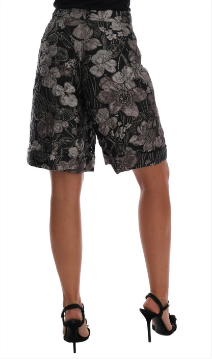 Dolce &amp; Gabbana Graue Shorts mit hoher Taille aus geblümtem Brokat