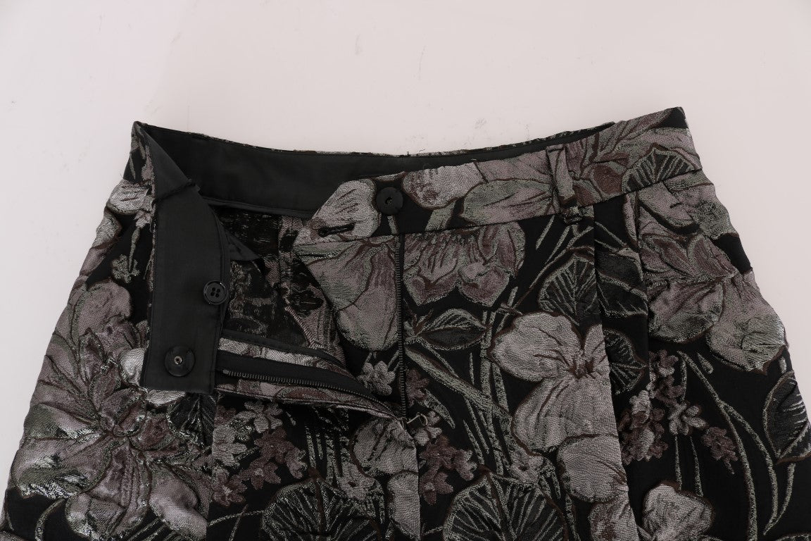 Dolce &amp; Gabbana Graue Shorts mit hoher Taille aus geblümtem Brokat