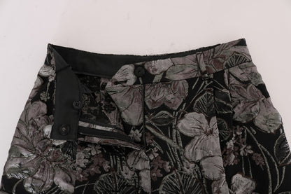Dolce &amp; Gabbana Graue Shorts mit hoher Taille aus geblümtem Brokat