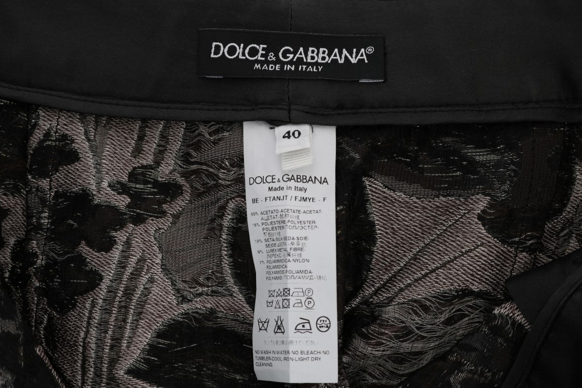 Dolce &amp; Gabbana Graue Shorts mit hoher Taille aus geblümtem Brokat