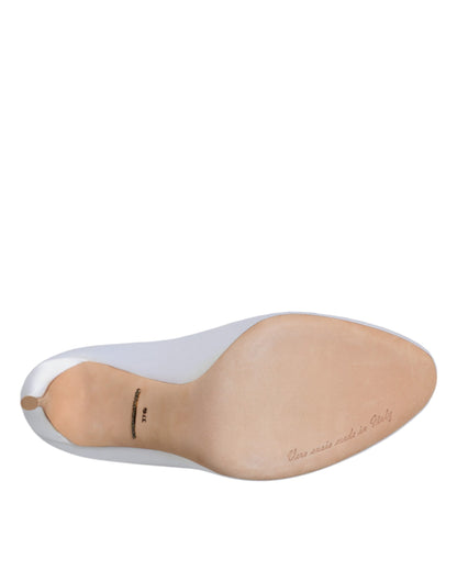 Dolce &amp; Gabbana – Weiße Satin-Pumps mit Kristallen und Peeptoe