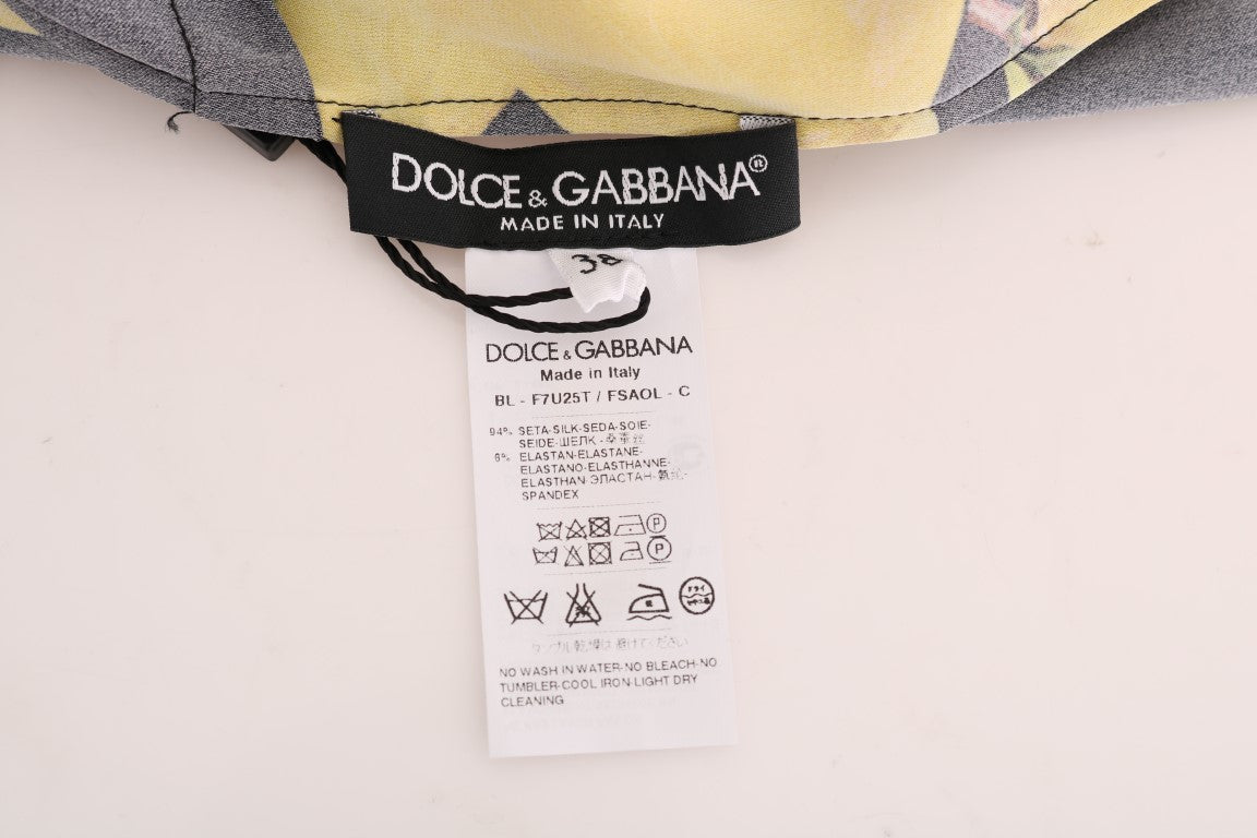 Dolce &amp; Gabbana Mehrfarbiges Zitronen-Seiden-Stretch-T-Shirt