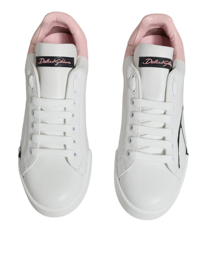 Dolce &amp; Gabbana Weiß Rosa Portofino Low Top Sneakers Schuhe