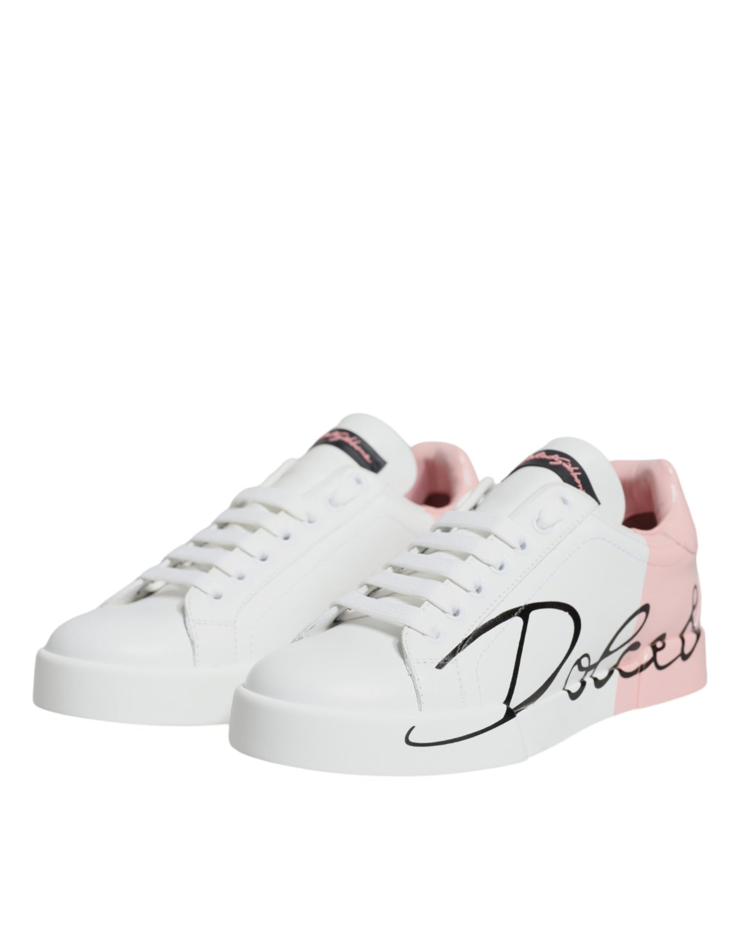 Dolce &amp; Gabbana Weiß Rosa Portofino Low Top Sneakers Schuhe