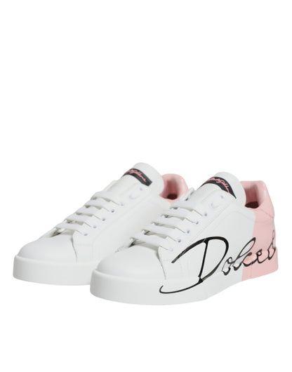 Dolce &amp; Gabbana Weiß Rosa Portofino Low Top Sneakers Schuhe
