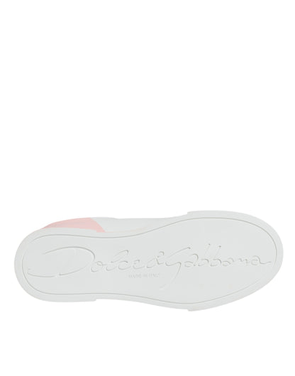 Dolce &amp; Gabbana Weiß Rosa Portofino Low Top Sneakers Schuhe