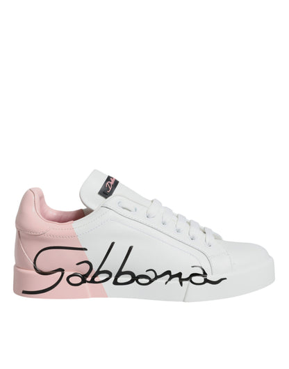Dolce &amp; Gabbana Weiß Rosa Portofino Low Top Sneakers Schuhe