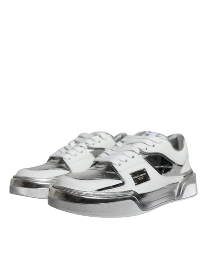 Dolce &amp; Gabbana Weiß Silber Leder Low Top Sneakers Schuhe