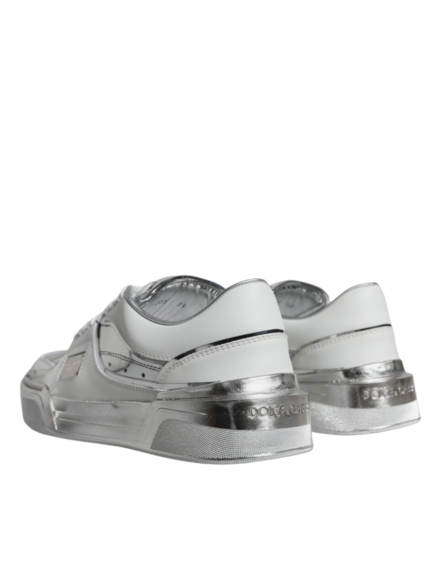 Dolce &amp; Gabbana Weiß Silber Leder Low Top Sneakers Schuhe