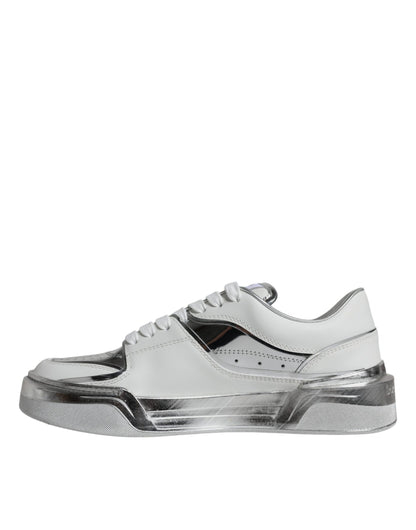 Dolce &amp; Gabbana Weiß Silber Leder Low Top Sneakers Schuhe