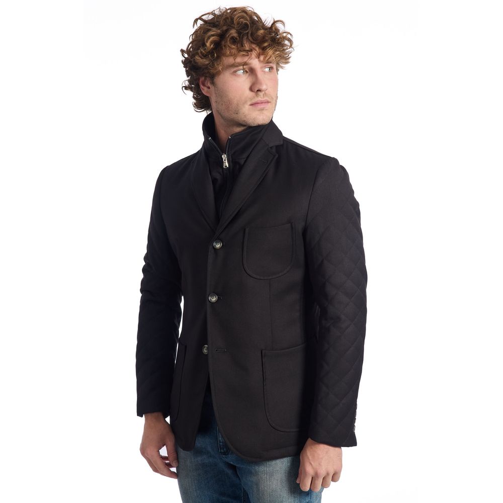 Roberto Pepe Luxury Black Wool Men Jacket