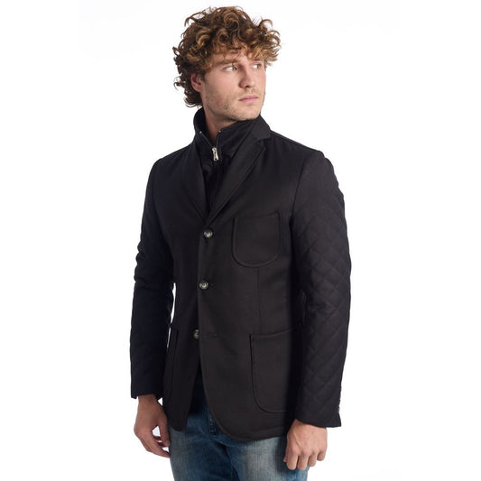 Roberto Pepe Luxury Black Wool Men Jacket
