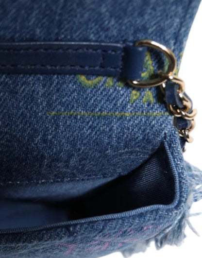 Chanel Denim Mood Flap Micro-Schultertasche mit Logo-Print und Fransen