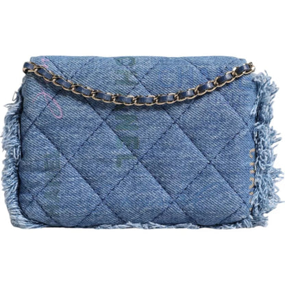 Chanel Denim Mood Flap Micro-Schultertasche mit Logo-Print und Fransen